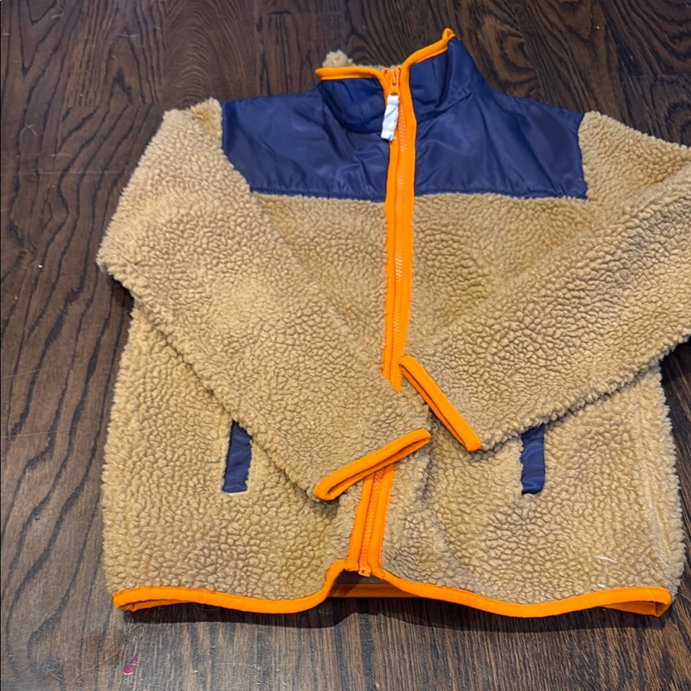 Crewcuts Tan Sherpa Jacket with Navy and Orange Accents